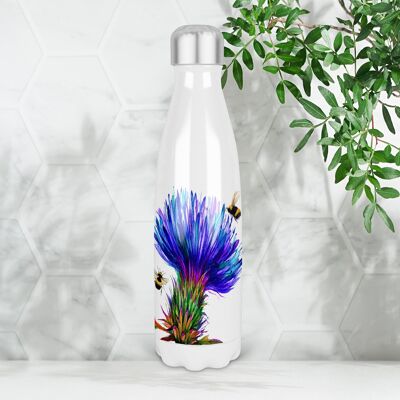 Thistles and Bees 500ml Bowling Pin Shape Drinks Bottle, Made In Scotland, Thistle Gift, Buzzy Bees, Scottish Gift, Bee Lovers