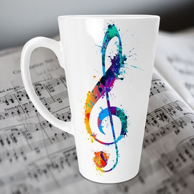 Treble Clef 17oz Ceramic Skinny Latte Mug, Regalo musicale, Musica Latte Mug, Regalo per gli amanti della musica, Latte Mug