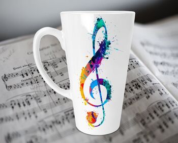 Treble Clef 17oz Mug Skinny Latte en céramique, cadeau de musique, tasse de musique Latte, cadeau d'amateurs de musique, tasse de Latte