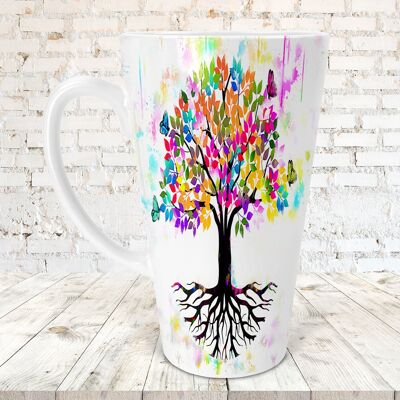 Árbol de la vida mariposas 17oz taza de café con leche delgada, regalo de mariposa, taza de café con leche del árbol de la vida, regalo del árbol de la vida, taza de café con leche