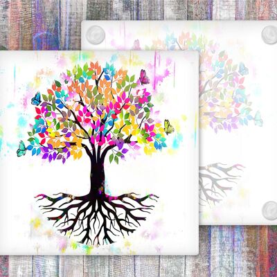Tree of Life Butterflies Glass Coasters