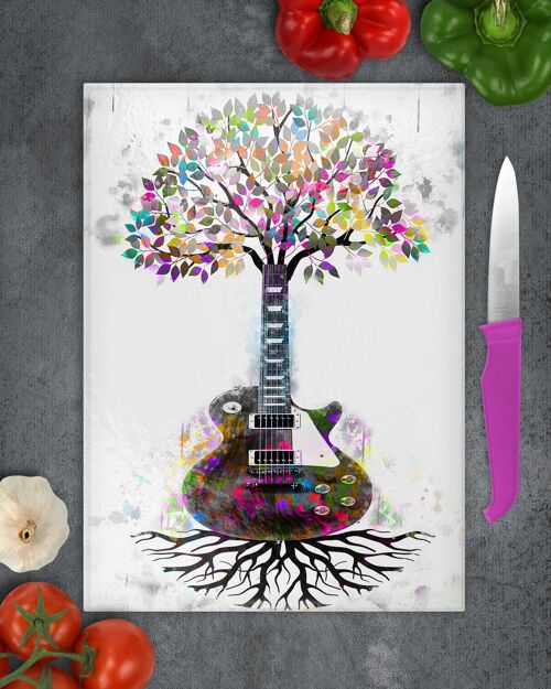 Tree of Life Guitar Roots Chopping Board, Trivet, Worktop Saver, Guitar , Tree Of Life, Made In Scotland, Guitar Gift