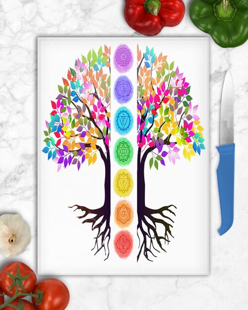 Tree of Life Seven Chakras Glass  Chopping Board, Trivet, Worktop Saver, Chakra Gift, Tree Of Life, Seven Chakras, Tree of Life Gift