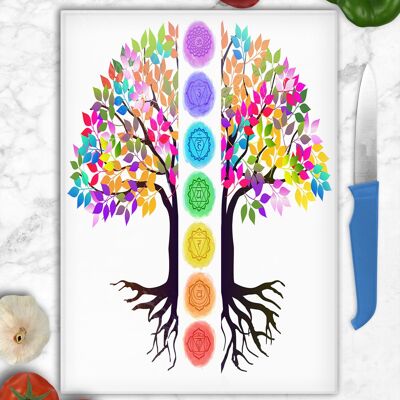 Baum des Lebens Sieben Chakras Glas-Schneidebrett, Untersetzer, Arbeitsplattenschoner, Chakra-Geschenk, Baum des Lebens, Sieben Chakren, Baum des Lebens-Geschenk
