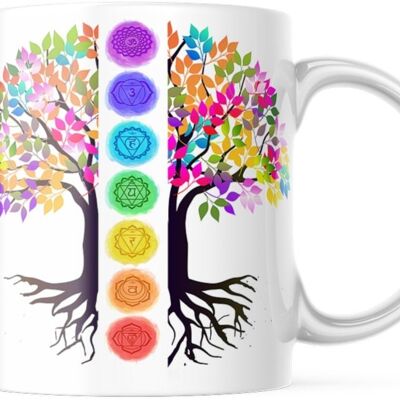 Baum des Lebens Sieben Chakren Tasse Tee Kaffeetasse- Kaffee-Teetasse Aquarell Zen Meditation-Geschenk für Sie-Geschenk für Ihn-Nur gute Stimmung