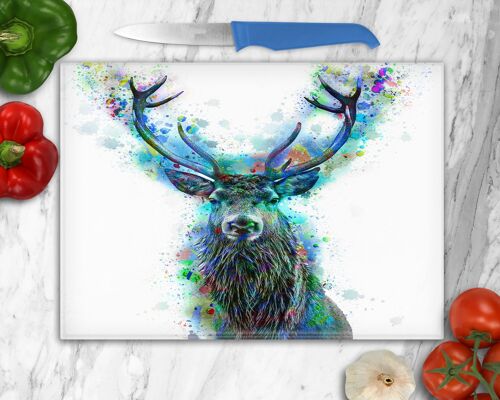Water Colour Stag Glass Chopping Board, Worktop Saver, Highland Gift, Scottish Gift, Stags of Scotland