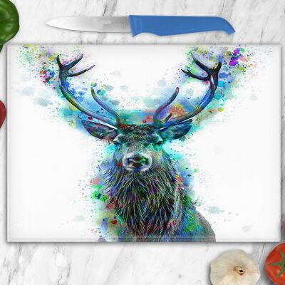 Wasserfarbenes Hirschglas-Schneidebrett, Arbeitsplattenschoner, Highland-Geschenk, schottisches Geschenk, Hirsche von Schottland