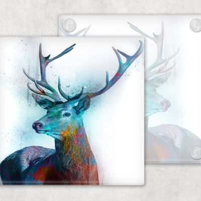 Posavasos de cristal de ciervo de color agua, posavasos escocés, posavasos de montaña, regalo escocés, juego de 4 posavasos