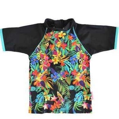 T-shirt neonato anti-UV Tropici colorati e fioriti