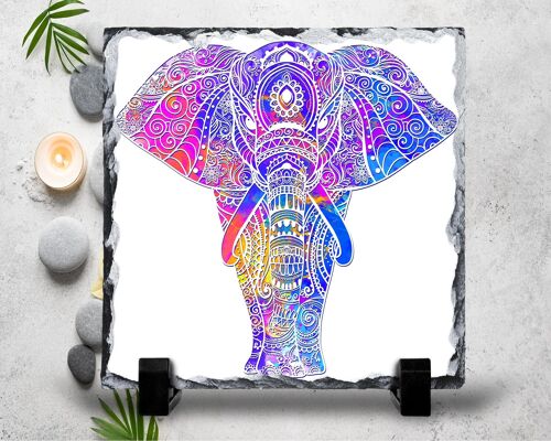 Brightly Coloured Elephant  Mandala Rock Slate Chopping Board, Pan Stand, Trivet, Worktop Saver, Zen Decor, Mandala Gift, Meditation Decor, Zen Gift