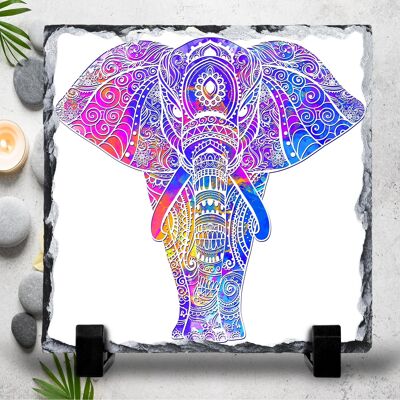 Brightly Coloured Elephant  Mandala Rock Slate Chopping Board, Pan Stand, Trivet, Worktop Saver, Zen Decor, Mandala Gift, Meditation Decor, Zen Gift