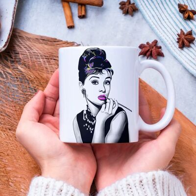 Tazza/tazza da caffè/tè in ceramica Audrey Hepburn dai colori vivaci
