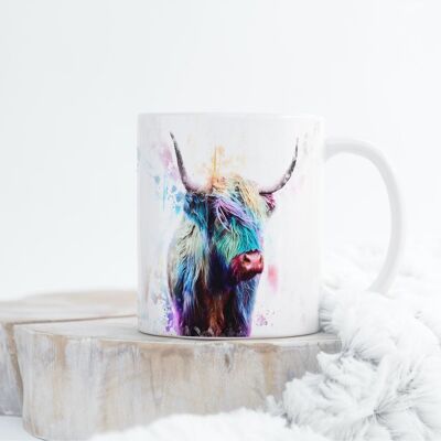 Water Colors Inksplash Highland Cow Taza de cerámica Taza de café/té