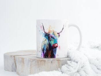 Aquarelles Inksplash Highland Cow Mug en céramique Tasse à café/thé 1