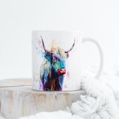 Water Colors Inksplash Highland Cow Tazza da caffè/tè in ceramica