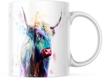 Aquarelles Inksplash Highland Cow Mug en céramique Tasse à café/thé 3