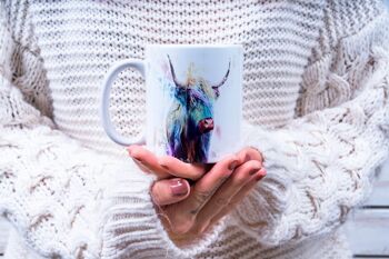 Aquarelles Inksplash Highland Cow Mug en céramique Tasse à café/thé 4