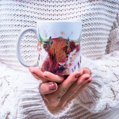 Tasse en céramique Vache des Highlands et chardon Water Colours