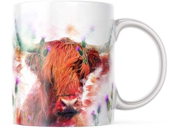 Tasse en céramique Vache des Highlands et chardon Water Colours 4