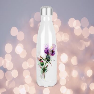Aquarelle Thistles and Bees 500ml Bowling Pin Shape Drinks Bottle, Made In Scotland, Thistle Gift, Buzzy Bees, Scottish Gift, Bee Lovers