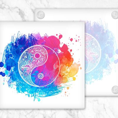 Sous-verres en verre Mandala Yin Yang, porte-boissons, économiseur de surface, décor Zen, cadeau Mandala, décor de méditation, cadeau Zen, cadeau Yin Yang