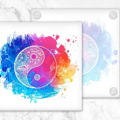 Sottobicchieri in vetro Yin Yang Mandala, Portabevande, Risparmio di superficie, Arredamento Zen, Regalo Mandala, Arredamento Meditazione, Regalo Zen, Regalo Yin Yang