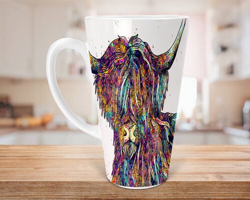 Abstract Highland Cow 17oz Skinny Latte Coffee Mug, Highland Cow Latte Mug, Scottish Latte Mug, Highland Cows, Scottish Gift, Highland Cow Latte Mug