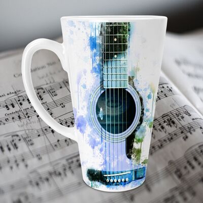 Guitarra acústica 17 oz taza de café con leche delgada de cerámica, regalo de guitarra, taza de café con leche de guitarra, regalo de los amantes de la guitarra, taza de café con leche