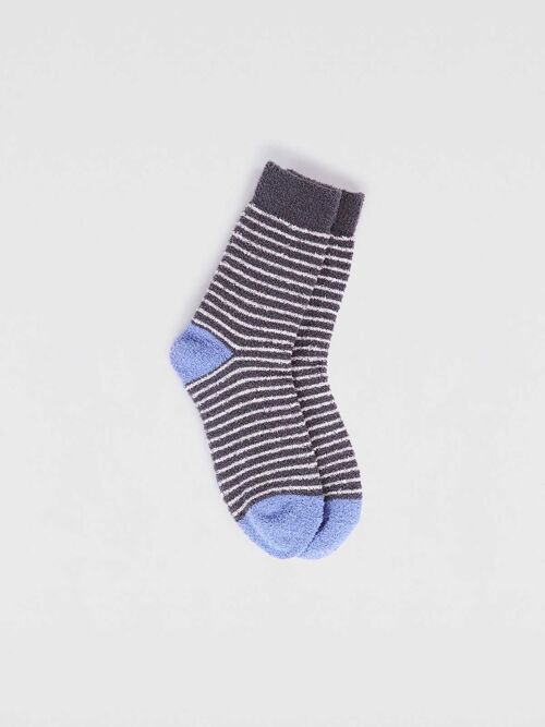 Sammie Kids' Recycled Polyester Stripe Fluffy Sock - Dark Grey Marle - Size 4Y-6Y