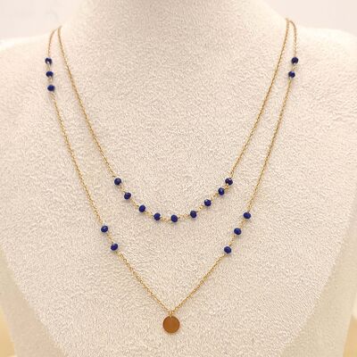 Double chain necklace with blue beads