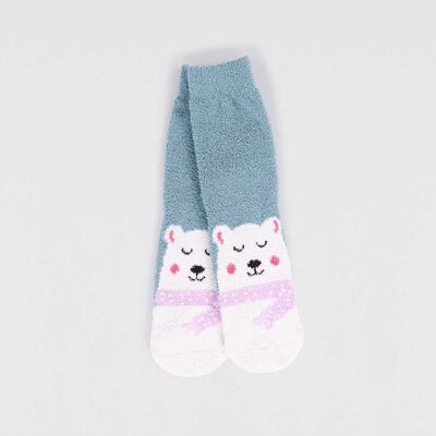 Billie Recycled Polyester Kids Animal Fluffy Sock - Eucalyptus Blue - Size 2Y-3Y