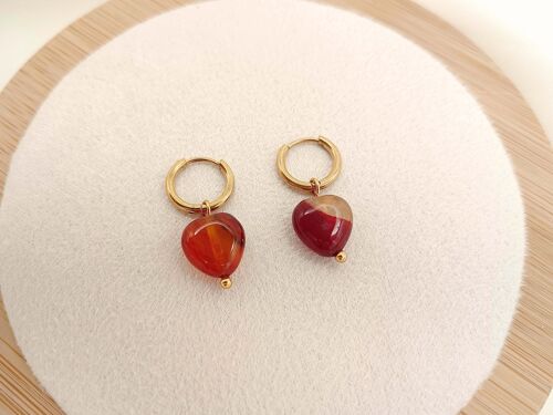 Boucles d'oreilles mini créoles avec pendentif cœur rouge