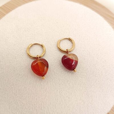 Mini hoop earrings with red heart pendant