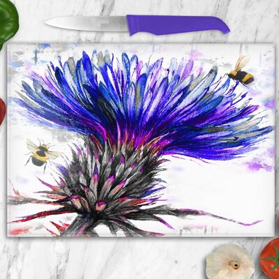 Big Thistle and Bees Glass Chopping Board, Worktop Saver