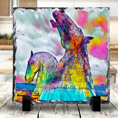 Bright Colours Kelpies of Falkirk Decorative Rock Slate, Pan Stand,Trivet, Made In Scotland