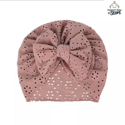 Lace hat/turban with bow Old Pink