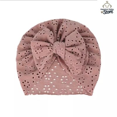 Gorro/turbante de encaje con lazo Rosa Viejo