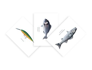 Lot de 15 cartes de vœux en papier d'art représentant chacune un poisson peint à l'accrylique - idée cadeau déco 1