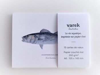 Lot de 15 cartes de vœux en papier d'art représentant chacune un poisson peint à l'accrylique - idée cadeau déco 3