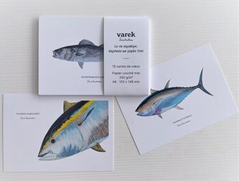 Lot de 15 cartes de vœux en papier d'art représentant chacune un poisson peint à l'accrylique - idée cadeau déco 4