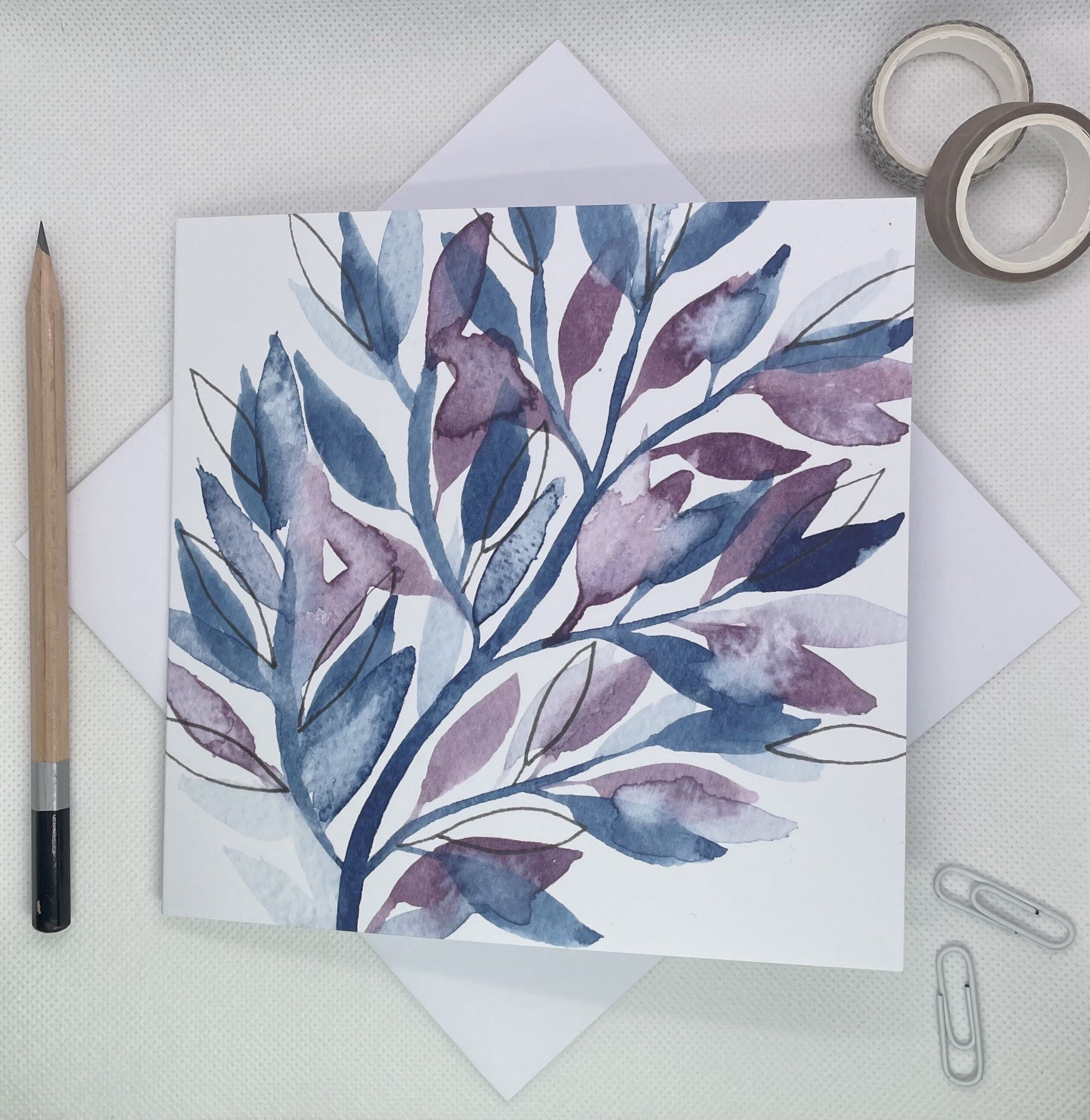 Blaue Blatt-Grußkarte