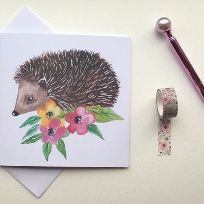 Hedgehog Floral Greetings Card