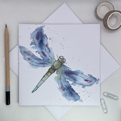 Tarjeta de felicitación de libélula azul