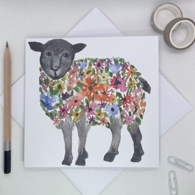 Tarjeta de felicitación floral de ovejas