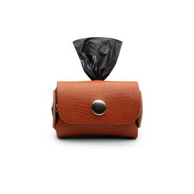 Poop Bag Dispenser Leather Cognac Silver Button