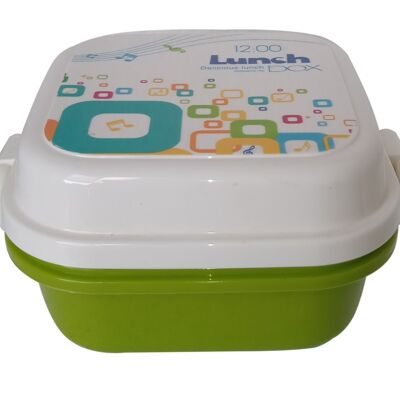 Lunch box in WHITE - GREEN with spoon - fork 13x13x8cm / 750ml DL-671