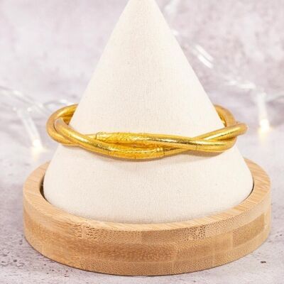 Real Buddhist bangle twist mantra - gold - Size S by MaLune