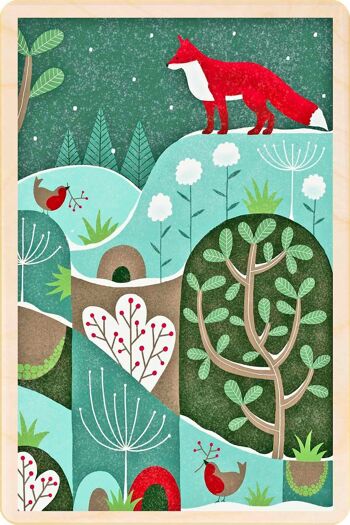 Carte postale en bois WINTER FOX Carte de Noël 1