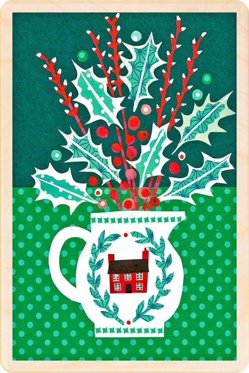 Wooden Postcard HOLLY HOUSE Christmas Card