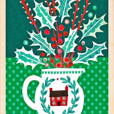 Cartolina di legno Cartolina di Natale HOLLY HOUSE